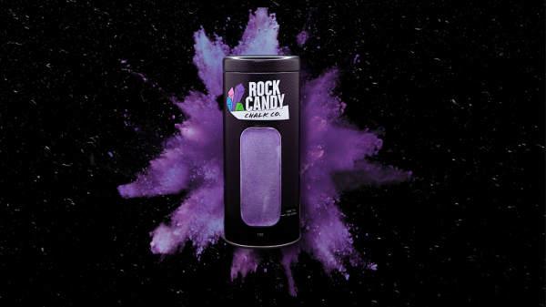 Purple colored rock climbing chalk